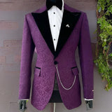 Wiaofellas  -  Floral Jacquard Wedding Suits For Men 2 Pieces Peaked Lapel Groom Tuxedo Custom Made Slim Fit Prom Party Suit Jacket With Pants