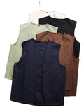 WIAOFELLAS  -  Men's Japanese Casual Vest, Retro Workwear Style, 100% Cotton Pocket Detail, Loose Fit for Outdoor and Cafe Work