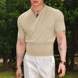 WIAOFELLAS  -  Men T Shirt Solid Color Shiny V Neck Sleeveless Summer Streetwear Male Tee Tops Fashion Casual Men Clothing S-5XL