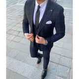 WIAOFELLAS  -  Fashion Plaid Men's Suits 3 Piece Chic Peak Lapel Single Breasted Outfits Prom Wedding Party Tuxedos (Jacket+Vest+Pants)