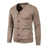 WIAOFELLAS  -  Men's V-ne Knitted Cardigan Sweater Autumn Faion Slim Fit Long Sve Busin Casual Sle Breathable Skin-friendly Soli...