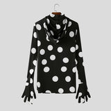 WIAOFELLAS  -  Men T Shirt Polka Dot Printing Turtleneck Gloves Long Sleeve Male Tee Tops Streetwear Pleated Fashion Casual Camisetas