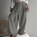 WIAOFELLAS  -  Men Wide Leg Pants Solid Color Button Joggers Lace Up Loose Trousers Men Streetwear Loose Fashion Casual Male Long Pants