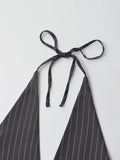 Wiaofellas  -  New Women Sexy Backless Bow Tied Striped Print Short Blouse Female Chic Sleeveless Breasted Vest Shirt Blusas Tops