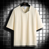 WIAOFELLAS  -  Foreign Trade New Short Sleeve Men's Solid Color T-shirt Summer Casual Versatile Fake Two Piece Top