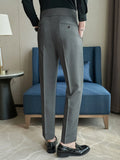 Wiaofellas  -  New Men Light Business Suit Trousers, Italian Neapolitan High Waist Button Pleated Straight Formal Pants