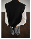 WIAOFELLAS  -  Autumn Grey Sweater Vest Men Warm Fashion Casual Black Knitted Pullover Men Korean Loose Sleeveless Sweater Mens Jumper Clothes
