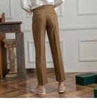 WIAOFELLAS  -  High Waist Men Dress Pants Trousers Spring Autumn New British Style Straight Slim Fit Suit Pant Solid Casual Fashion Men Clothes