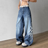 WIAOFELLAS  -  American Style Men's Jeans Printing Contrast Color Casual Wide Leg Bottom Straight Baggy Male Denim Pants Niche