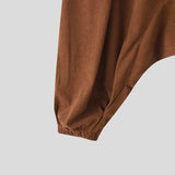 Wiaofellas  -  Men Harem Pants Solid Color Elastic Waist Joggers Casual Drop-crotch Pants Men Streetwear Fashion Loose Trousers