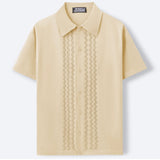 WIAOFELLAS  -  Summer New Men's Solid Color Short-Sleeved Cardigan Knitted Polo Shirt Retro Casual Fashion Trend Simple Slim Business Mens Tops