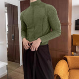 WIAOFELLAS  -  Men T Shirt Solid Color Knitted Turtleneck Long Sleeve Male Tee Tops Streetwear Fashion Casual Men Clothing S-5XL 2026