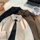 WIAOFELLAS  -  2025 Fashion Men's Spring Autumn Long Sleeve Casual Shirt Male Solid Color Loose Shirts Men Turn Down Collar Blouses P695