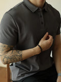 WIAOFELLAS  -  Fashionable Mens Slim Fit Polo Shirts Short Sleeve Button Turn-down Collar Polo Shirt Spring Summer Casual Men Solid Color Polos