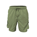 Wiaofellas  -  New Summer Pure Color Drawstring Shorts Men Vintage Patches Pockets Design Cargo Shorts Casual Tie-up Loose Straight Shorts Male