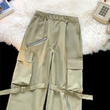 WIAOFELLAS  -  New Spring and Autumn Fashion Brand American Design Sense Strap Work Clothes Straight Tube Loose Versatile Cool Casual Pants