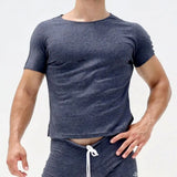 Wiaofellas  -  New Men's Tight Fit Solid Color T-Shirt Basic Stretch Cotton Tee Slim Casual Shirt Summer Breathable Top Male Fashion