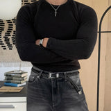 WIAOFELLAS  -  Simple Men's T-shirts O-neck Solid Color Korean Style Autumn Tops Long Sleeved Menswear Loose Pullover Male Tees New 9X1193