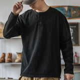 WIAOFELLAS  -  Retro T-shirt Men's Loose Open Neck Long Sleeved Base Shirt Top Trendy