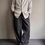 WIAOFELLAS  -  Korean style texture pleated ice silk casual pants for men's summer old money style drooping cleanfit wide-leg trousers