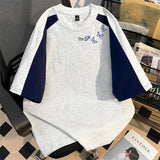 WIAOFELLAS  -  Niche Butterfly Print Short-sleeve T-shirt Summer Color-blocking Spliced Design Top