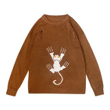 WIAOFELLAS  -  Ripped Pullovers Men Cat-Printed Teens Personality Streetwear Design Baggy All-match Cool Students Unisex Clothing Sweater Male