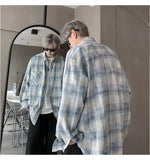 Wiaofellas  -  Tie-dye Plaid Long-sleeved Shirt New Loose Large Size Youth Casual Shirt Jacket