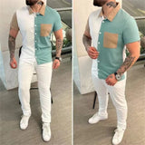 Wiaofellas  -  Spring Summer New Men Stitching Sets Short Sleeve Shirt Pants Fashion Streetwear Casual Sports Two Piece Set Tracksuit Outfits