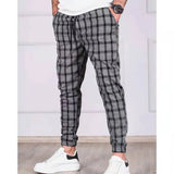 WIAOFELLAS  -  Plus Size S-3XL Men Plaid Joggers Pants Spring Autumn Fashion Casual DElastic Waist Slim Street Hip hop Black Grey Khaki Blue