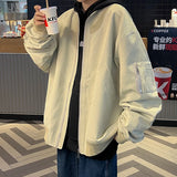 WIAOFELLAS  -  Men's Pocket Zipper Jacket Male Casual Streetwear Loose Hip Hop Slim Fit Solid Color Baseball Coats Men Clothing A04