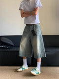 WIAOFELLAS  -  Men Washed Jeans Shorts Vintage Y2k Long Jorts Baggy Harajuku High Waist Korean Streetwear Wide Leg Denim Shorts2025 W148