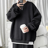 WIAOFELLAS  -  Heavyweight Embroidered Fake Two Piece Sweatshirt For Men Autunmn New College Style Large Size Long Sleeve Pullover Top