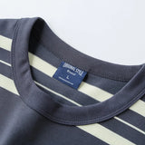 Wiaofellas  -  Men's Striped Short Sleeved T-shirt Japanese Retro Style Summer Round Neck Tshirt Streetwear Casual Loose Stripe Tops Tee