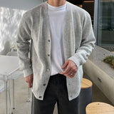 WIAOFELLAS  -  Fashionable V-Neck Knitwear Men's Loose Fit Solid Color Autumn New Style Casual Versatile Open Cardigan Sweater Jacket