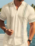 Wiaofellas  -  Stylish Mens Striped Printing Shirts Spring Summer Daily Casual Short Sleeve Button-up Shirt Men Leisure Turn-down Collar Shirts