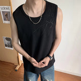 WIAOFELLAS  -  Embroidery Design Men's Tankk Tops Casial Round Collar Sleeveless Tops Solid Color Loose Pullover Male Vests Summer