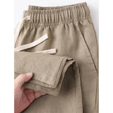 Wiaofellas  -  Spring Summer 210G 100% Linen Pants Thin Solid Loose Straight Tube Pants Breathable Men's Elastic Waist Drawstring Long Pants