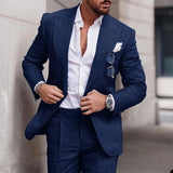 Wiaofellas  -  Linen Suits For Men Beach Wedding Slim Fit Jacket Pants 2 Piece Set Smart Casual Blazer Trouser High Quality Males Clothing