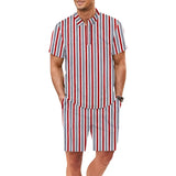 Wiaofellas  -  Summer Hawaiian Men Suit Vertical Stripe Polo Shirts And Shorts 2 Piece Sets Casual Sports Beach Short Sleeved Shirt Suits Male