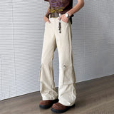 WIAOFELLAS  -  Simple Men's Casual Trousers Solid Color Multi Pockets Zipper Splicing Straight New Wide Leg Male Pants Summer 24K3872