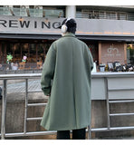 WIAOFELLAS  -  Korean Trend Men's Loose Casual Double-breasted Overcoat Autumn Winter Fashion New Long Sleeve Woolen Long Coat Cardigans Jacket