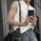 WIAOFELLAS  -  Men Tank Tops Solid Color V Neck Sleeveless Button Summer Male Vests Streetwear Knitted Fashion Casual Men Clothing