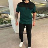 WIAOFELLAS  -  Summer Men's Casual Polo Shirt Short Sleeve Waffle Stitching T-Shirt All-Match Two-Piece Suit for Versatile Style