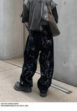 WIAOFELLAS  -  Artificial Hand-painted Lettering Graffiti Black Denim Trousers Men Straight Pants