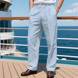 Wiaofellas  -  Men's Casual Pants Summer Thin Imitation Hemp Small Square Loose Beach Straight Sports Trousers