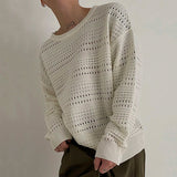 Wiaofellas  -  Vintage Solid Color Mens Sweaters Knitted Ribbed Crew Neck Long Sleeve Jumper Tops Men Knitwear Fashion Loose Knitting Pullover