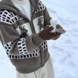 WIAOFELLAS  -  American Retro Christmas Sweater Men Hooded Patchwork Jacquard Elk Christmas Zipper Knitted Sweater Men Cardigan Coats