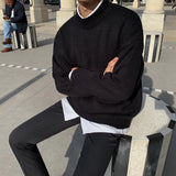 WIAOFELLAS  -  Autumn Winter Men Bottoming Long Sleeve Sweater Korean Versatile Basic Fashion New Jacquard Solid Casual Knitted Pullovers C93