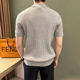 Wiaofellas  -  American Style Knitted Short Sleeve Polo Shirt Men's Slim Fit Casual Versatile Elastic T-Shirt Casual Wear Polyester Fiber