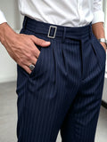 Wiaofellas  -  Summer‑All Season Mens Striped Suit Trousers, Adjustable Waist Pockets Design, Tailored Fit Business Casual Work Pants